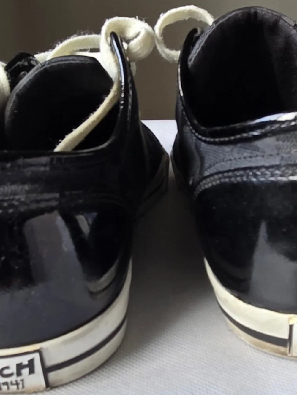 Coach Signature Canvas Patent Leather Sneakers Black White Women's 9.5